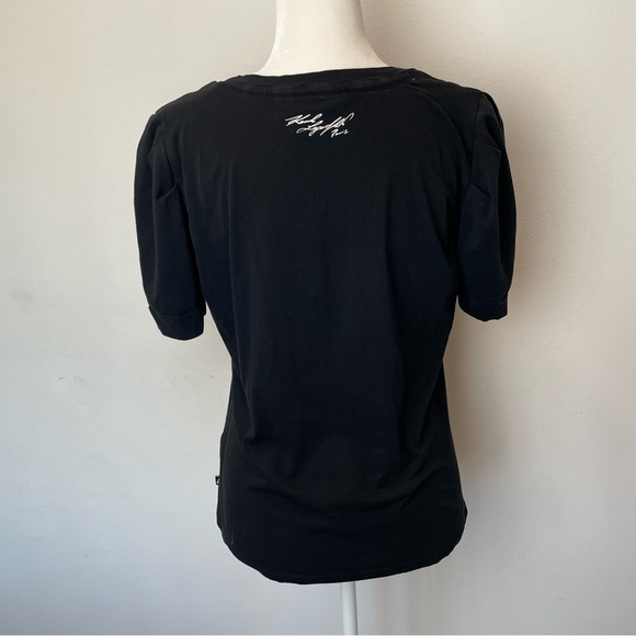 Karl Lagerfeld Women’s Metallic Sequins Logo Puffed Short Sleeve Shirt Size M - Picture 6 of 9